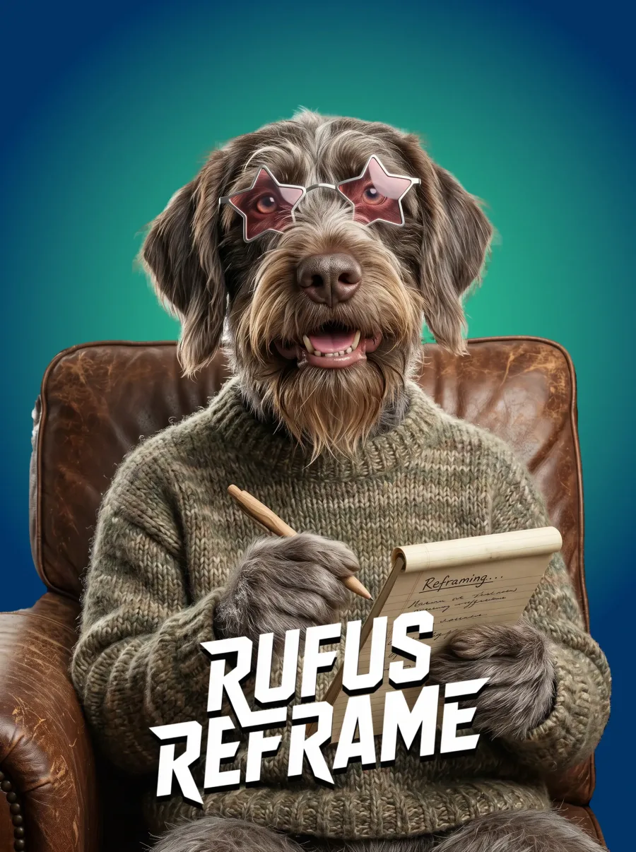 Karakterposter van Rufus Reframe, de coach