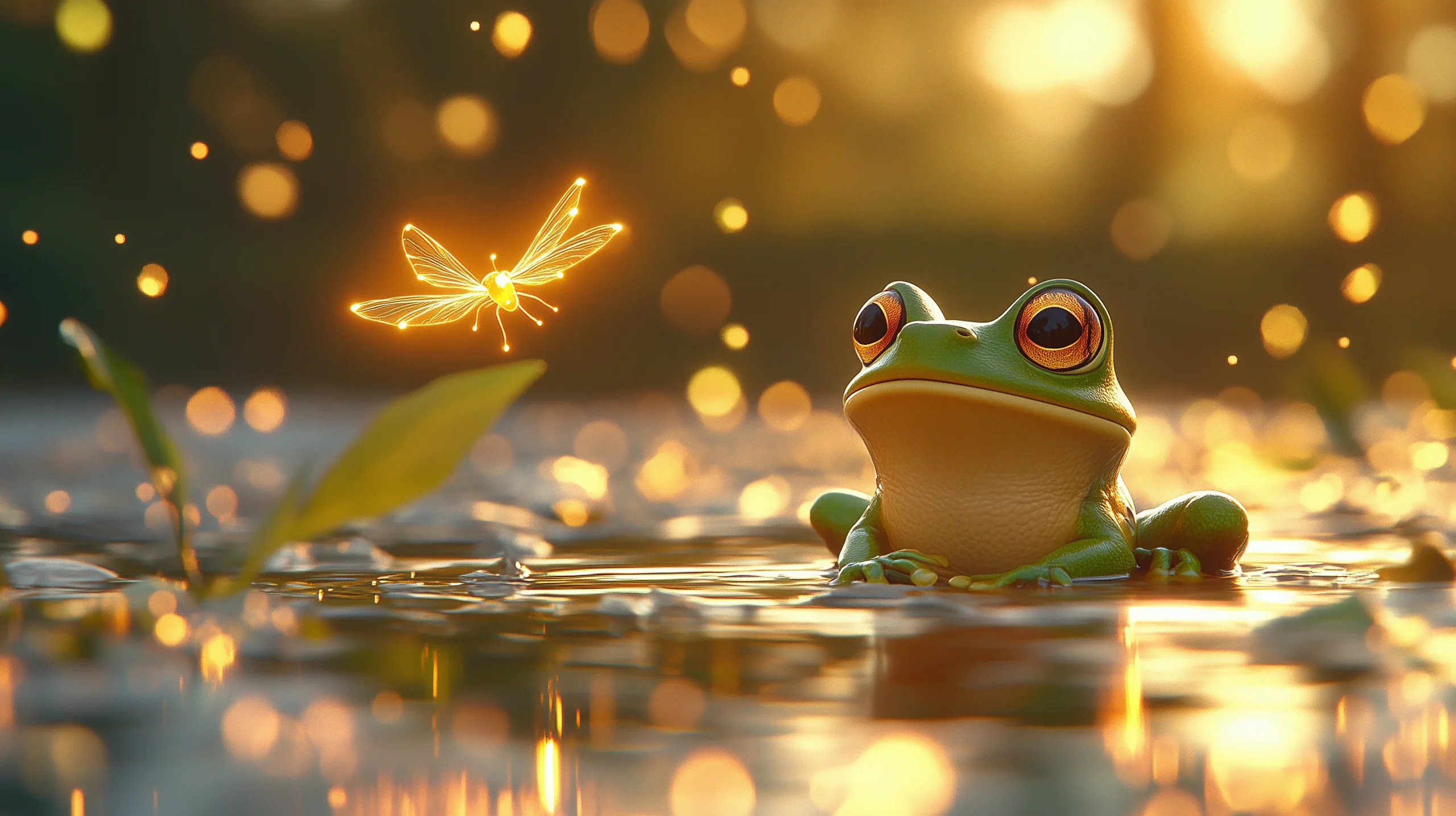 AI-generated scene met kikker in warm water